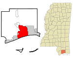 Harrison County Mississippi Incorporated and Unincorporated areas Gulfport Highlighted